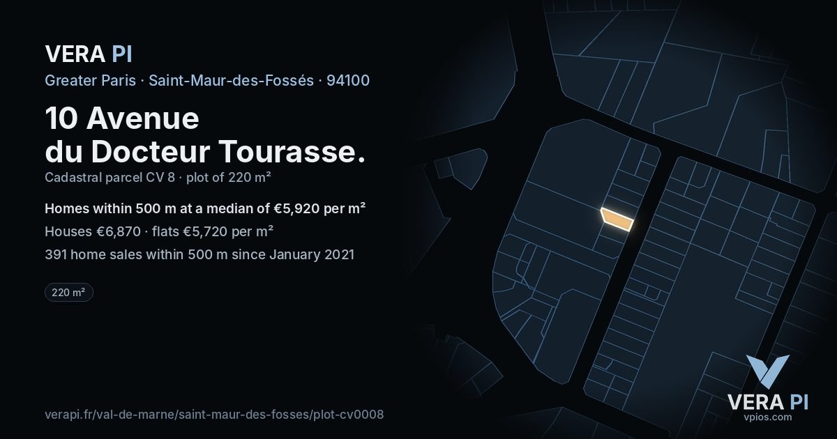 10 Avenue du Docteur Tourasse, Saint-Maur-des-Fossés at night – the plot lit, the parcels around coloured by the prices near them