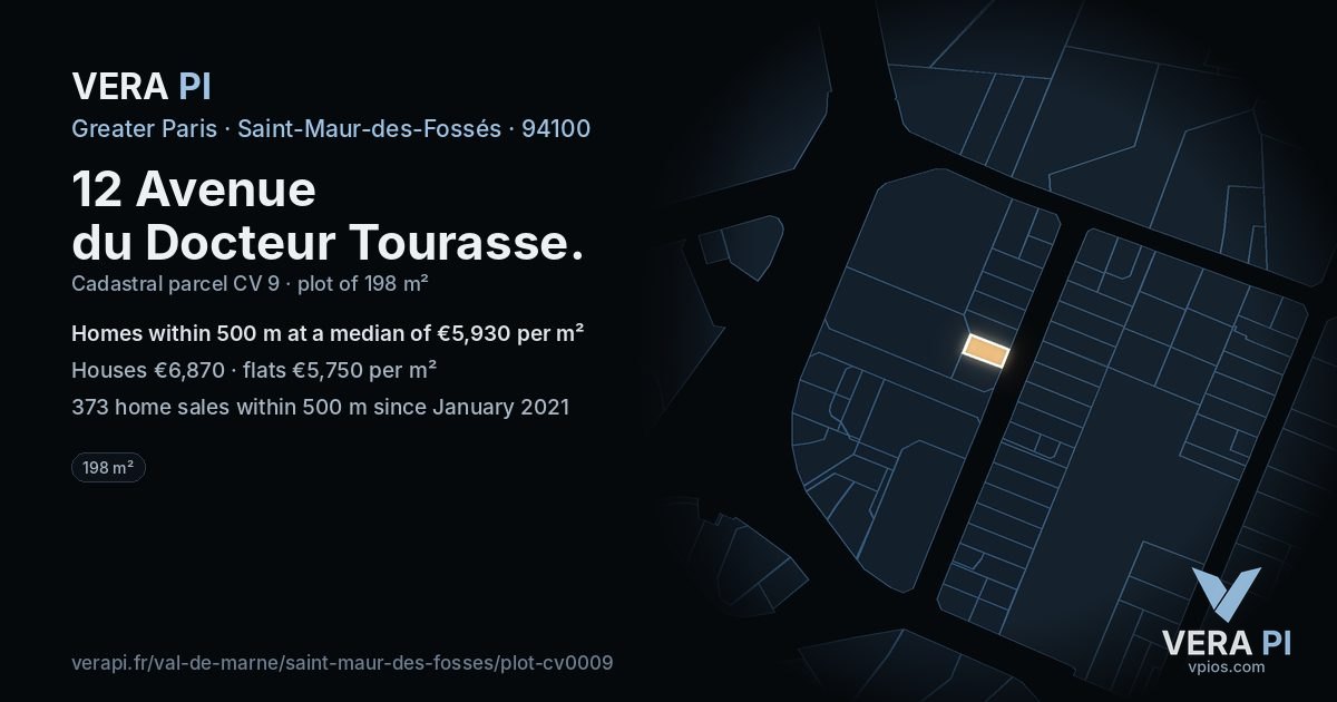 12 Avenue du Docteur Tourasse, Saint-Maur-des-Fossés at night – the plot lit, the parcels around coloured by the prices near them