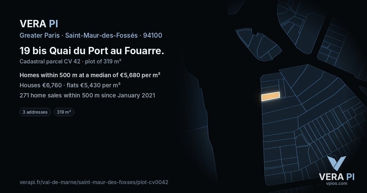 19 bis Quai du Port au Fouarre, Saint-Maur-des-Fossés at night – the plot lit, the parcels around coloured by the prices near them