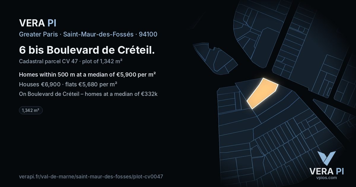 6 bis Boulevard de Créteil, Saint-Maur-des-Fossés at night – the plot lit, the parcels around coloured by the prices near them