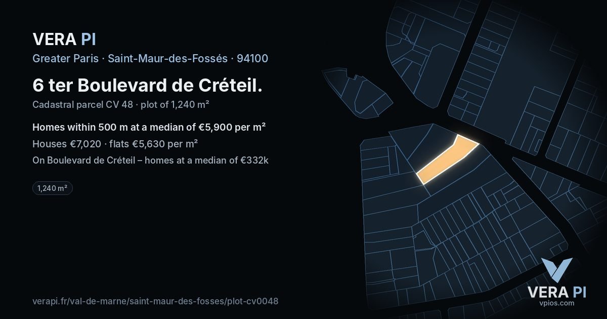 6 ter Boulevard de Créteil, Saint-Maur-des-Fossés at night – the plot lit, the parcels around coloured by the prices near them