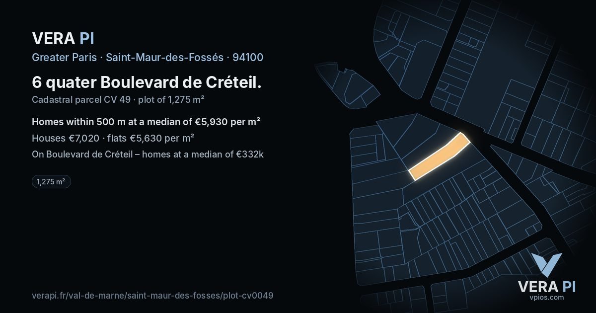 6 quater Boulevard de Créteil, Saint-Maur-des-Fossés at night – the plot lit, the parcels around coloured by the prices near them