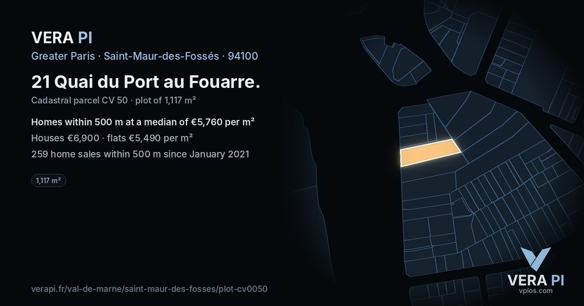 21 Quai du Port au Fouarre, Saint-Maur-des-Fossés at night – the plot lit, the parcels around coloured by the prices near them