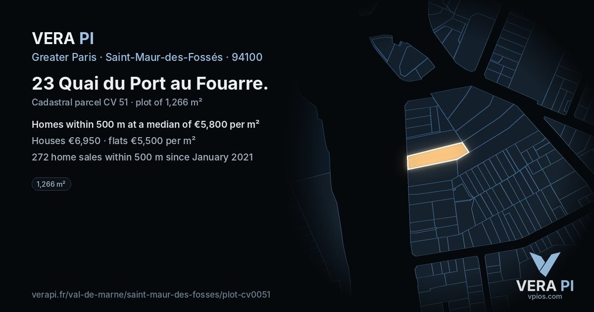 23 Quai du Port au Fouarre, Saint-Maur-des-Fossés at night – the plot lit, the parcels around coloured by the prices near them