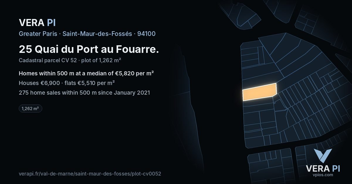 25 Quai du Port au Fouarre, Saint-Maur-des-Fossés at night – the plot lit, the parcels around coloured by the prices near them