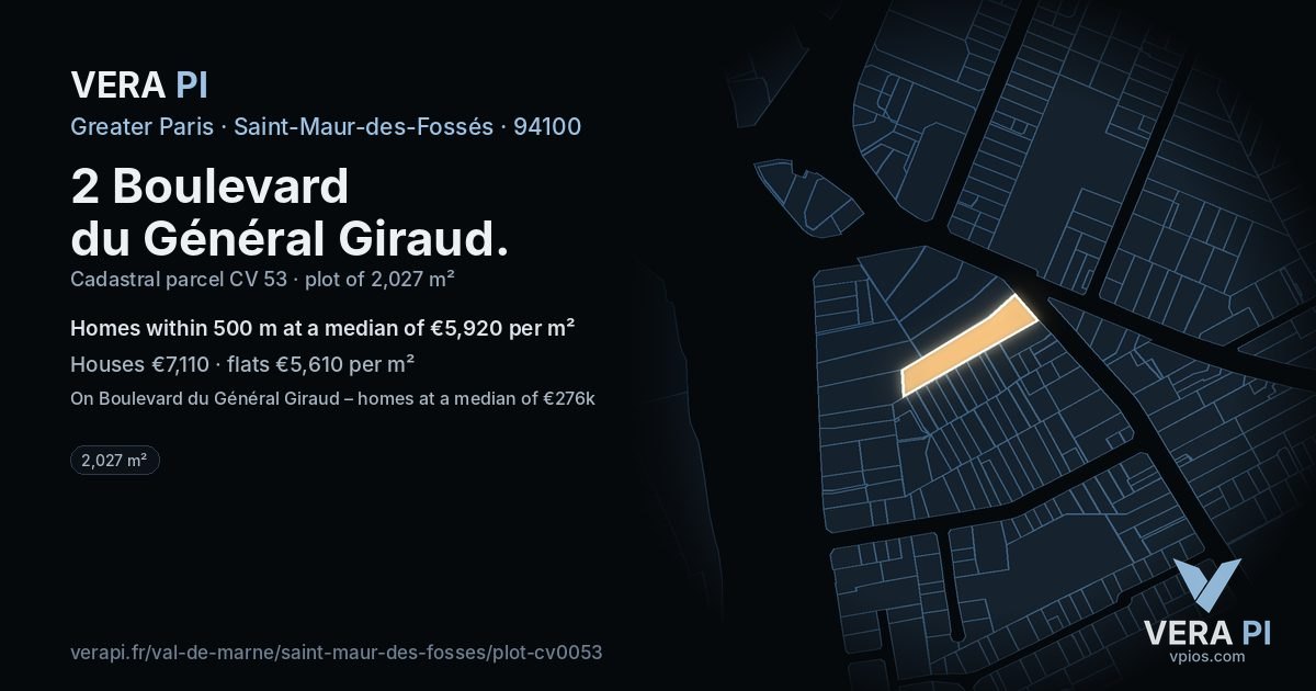2 Boulevard du Général Giraud, Saint-Maur-des-Fossés at night – the plot lit, the parcels around coloured by the prices near them