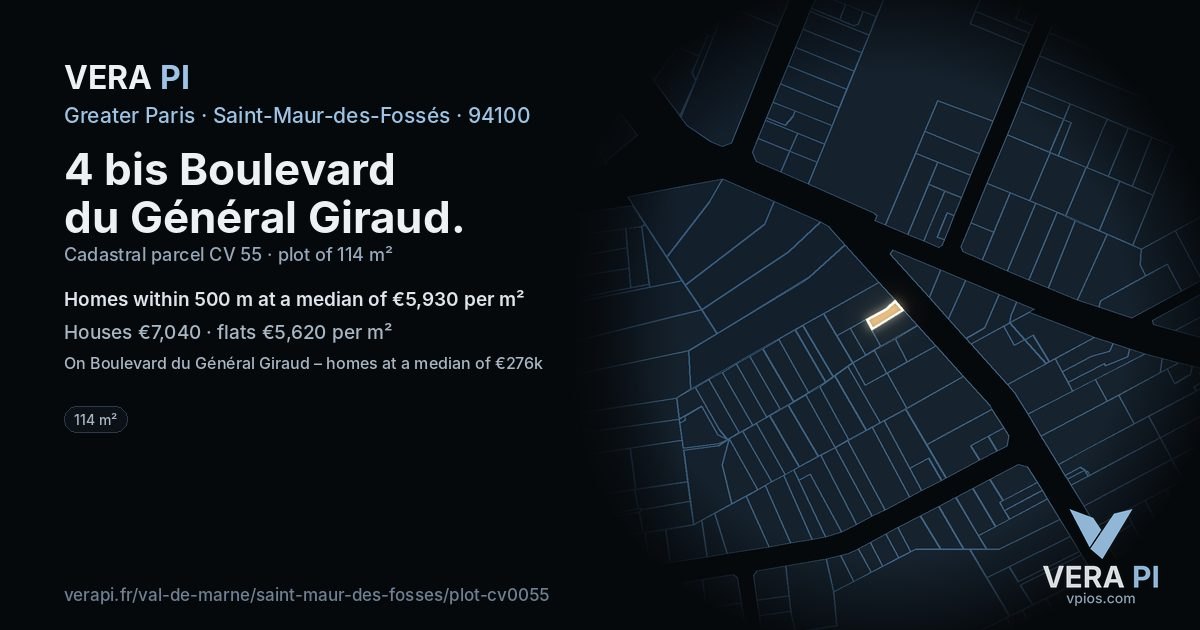 4 bis Boulevard du Général Giraud, Saint-Maur-des-Fossés at night – the plot lit, the parcels around coloured by the prices near them