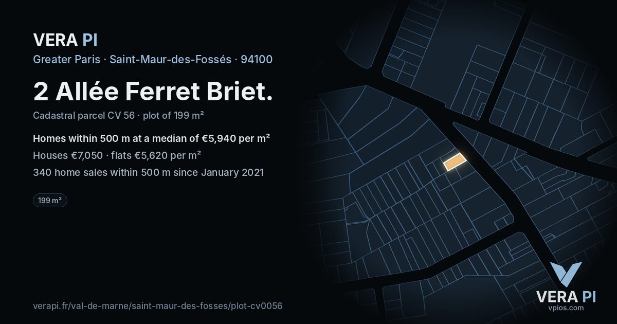2 Allée Ferret Briet, Saint-Maur-des-Fossés at night – the plot lit, the parcels around coloured by the prices near them