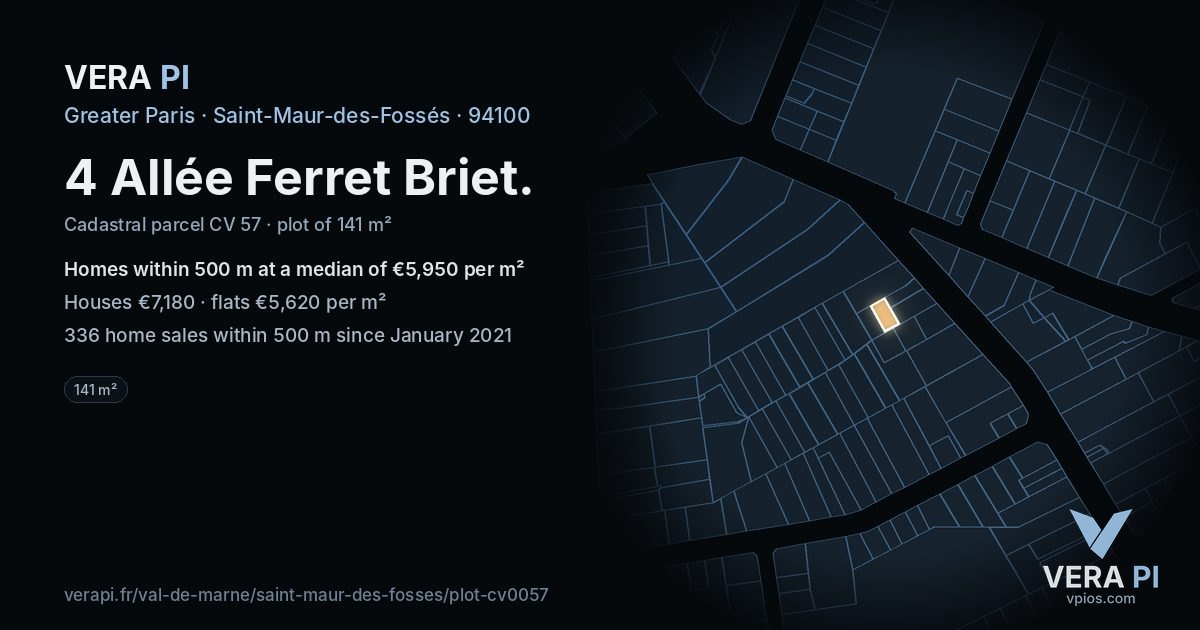 4 Allée Ferret Briet, Saint-Maur-des-Fossés at night – the plot lit, the parcels around coloured by the prices near them
