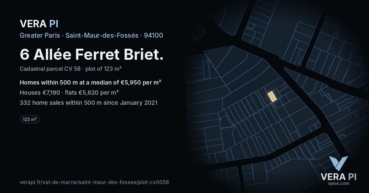 6 Allée Ferret Briet, Saint-Maur-des-Fossés at night – the plot lit, the parcels around coloured by the prices near them