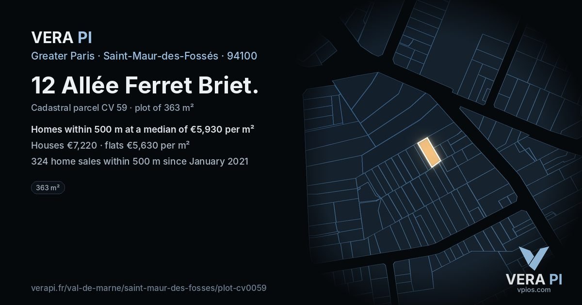 12 Allée Ferret Briet, Saint-Maur-des-Fossés at night – the plot lit, the parcels around coloured by the prices near them