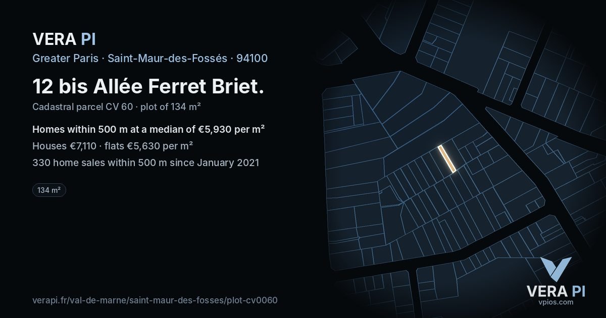 12 bis Allée Ferret Briet, Saint-Maur-des-Fossés at night – the plot lit, the parcels around coloured by the prices near them