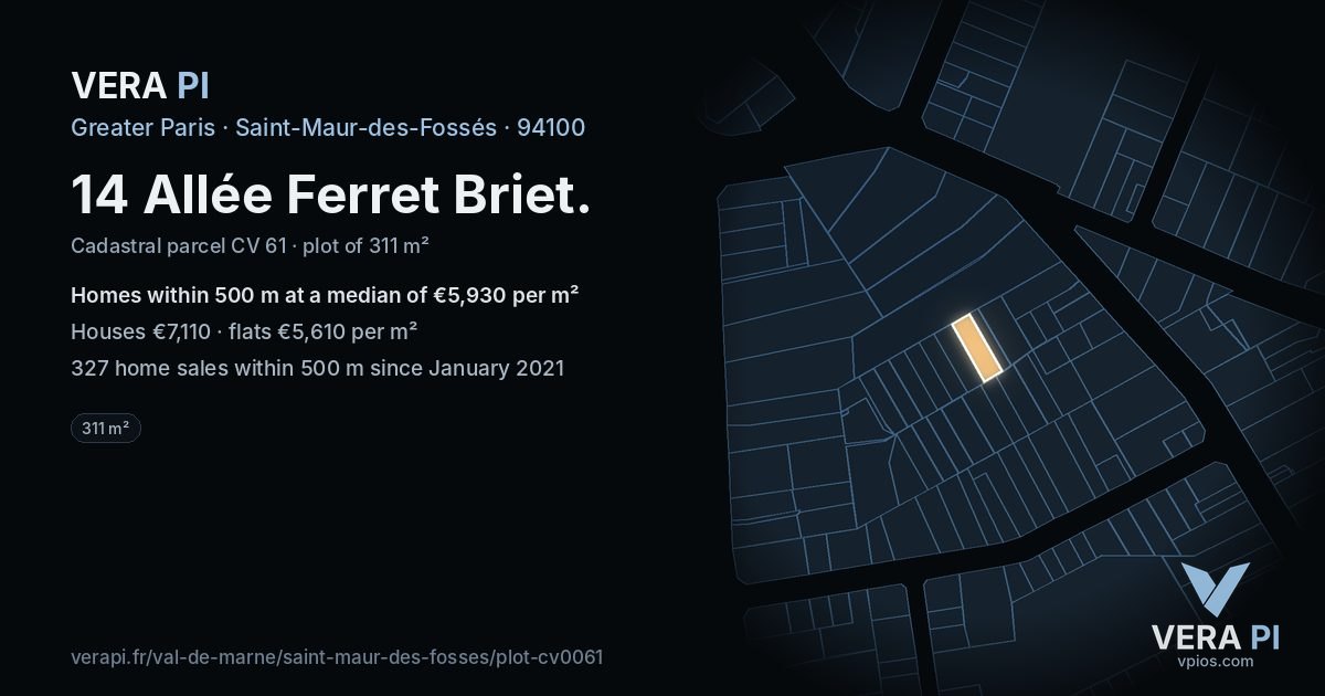 14 Allée Ferret Briet, Saint-Maur-des-Fossés at night – the plot lit, the parcels around coloured by the prices near them