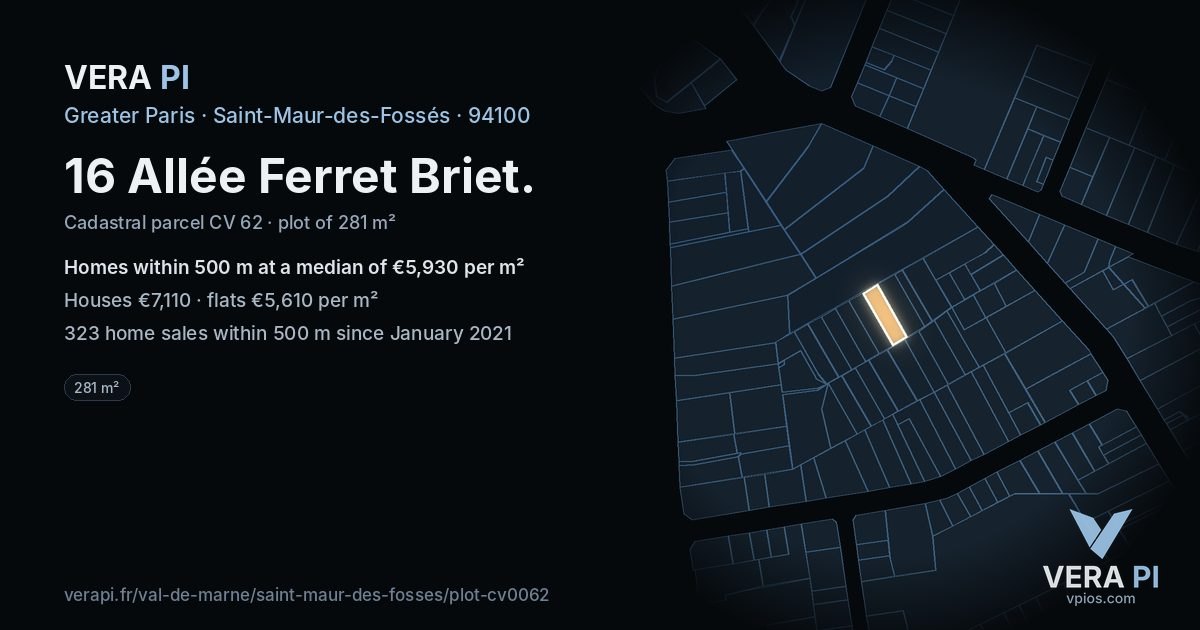16 Allée Ferret Briet, Saint-Maur-des-Fossés at night – the plot lit, the parcels around coloured by the prices near them