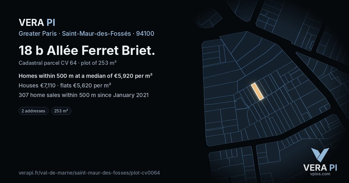 18 b Allée Ferret Briet, Saint-Maur-des-Fossés at night – the plot lit, the parcels around coloured by the prices near them