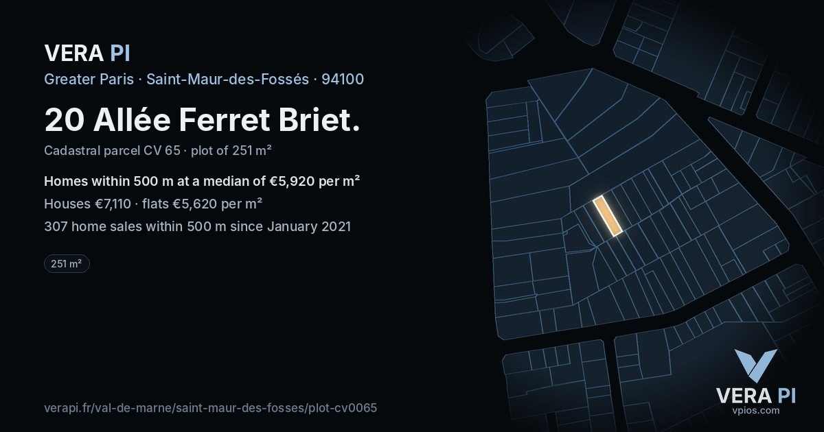 20 Allée Ferret Briet, Saint-Maur-des-Fossés at night – the plot lit, the parcels around coloured by the prices near them
