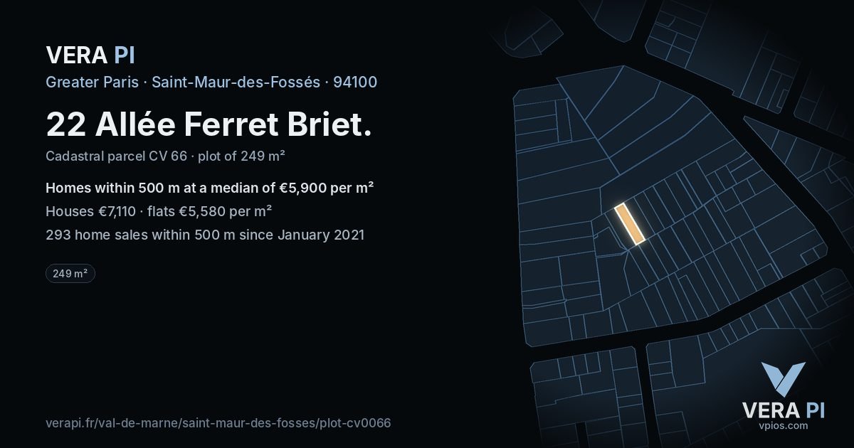 22 Allée Ferret Briet, Saint-Maur-des-Fossés at night – the plot lit, the parcels around coloured by the prices near them