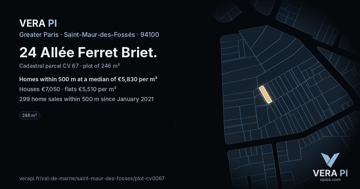 24 Allée Ferret Briet, Saint-Maur-des-Fossés at night – the plot lit, the parcels around coloured by the prices near them