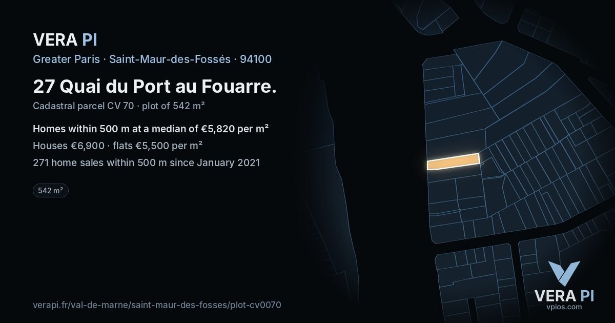 27 Quai du Port au Fouarre, Saint-Maur-des-Fossés at night – the plot lit, the parcels around coloured by the prices near them