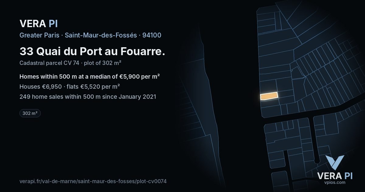 33 Quai du Port au Fouarre, Saint-Maur-des-Fossés at night – the plot lit, the parcels around coloured by the prices near them