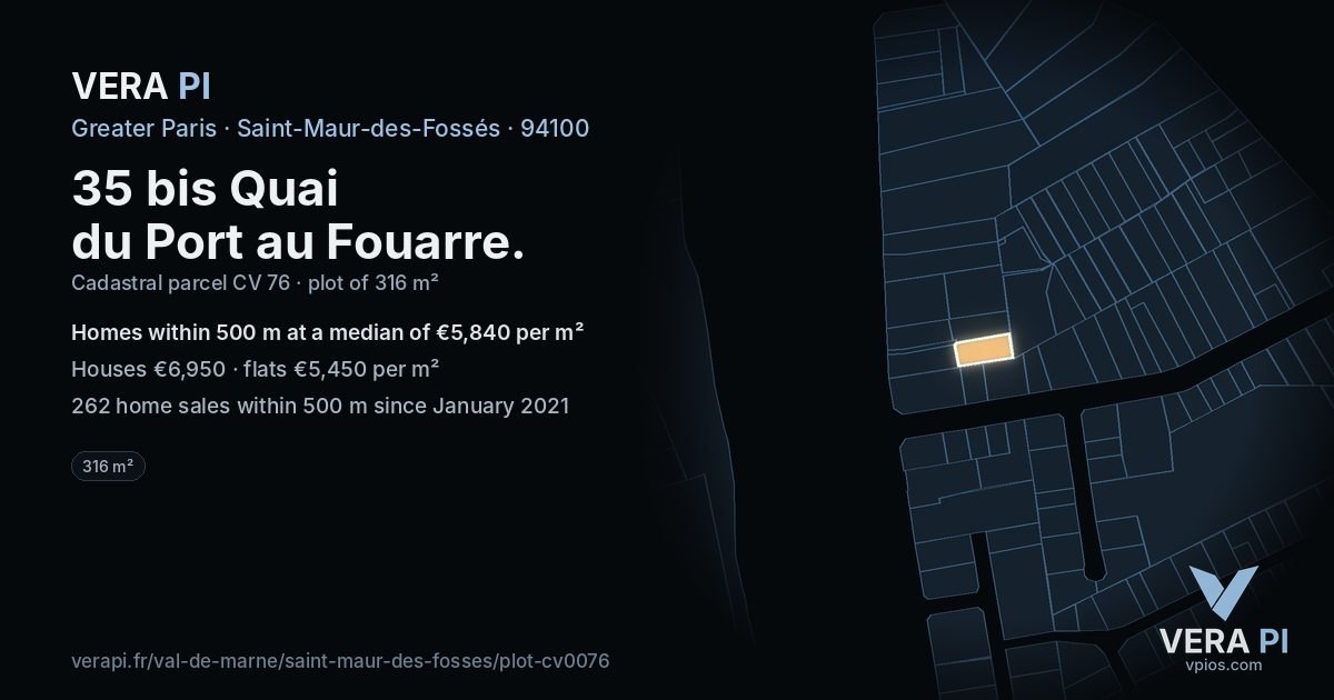35 bis Quai du Port au Fouarre, Saint-Maur-des-Fossés at night – the plot lit, the parcels around coloured by the prices near them