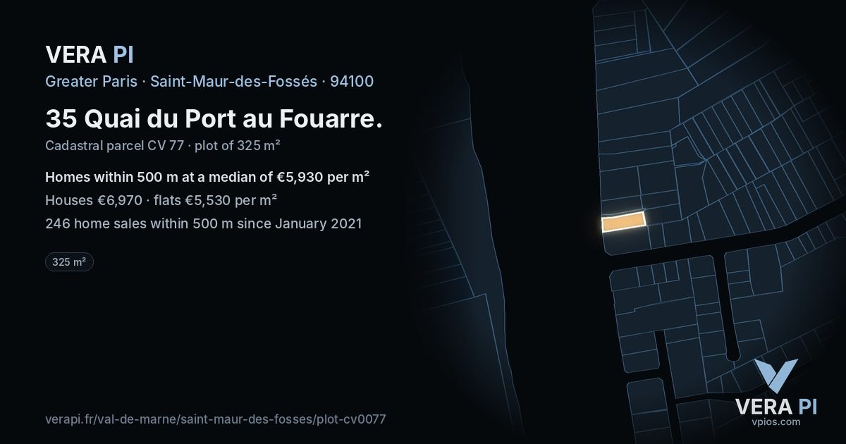 35 Quai du Port au Fouarre, Saint-Maur-des-Fossés at night – the plot lit, the parcels around coloured by the prices near them