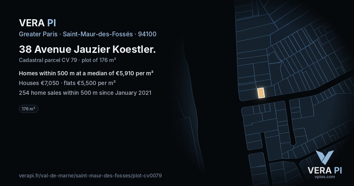 38 Avenue Jauzier Koestler, Saint-Maur-des-Fossés at night – the plot lit, the parcels around coloured by the prices near them