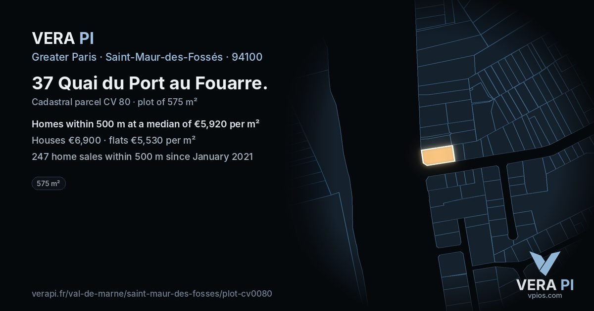 37 Quai du Port au Fouarre, Saint-Maur-des-Fossés at night – the plot lit, the parcels around coloured by the prices near them