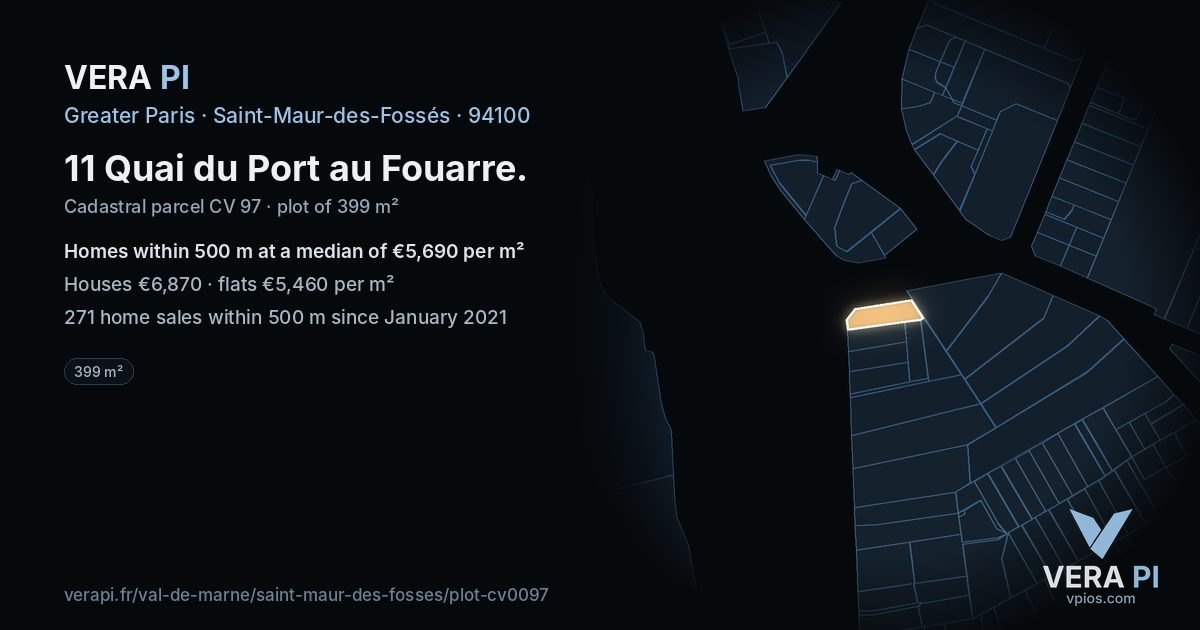 11 Quai du Port au Fouarre, Saint-Maur-des-Fossés at night – the plot lit, the parcels around coloured by the prices near them