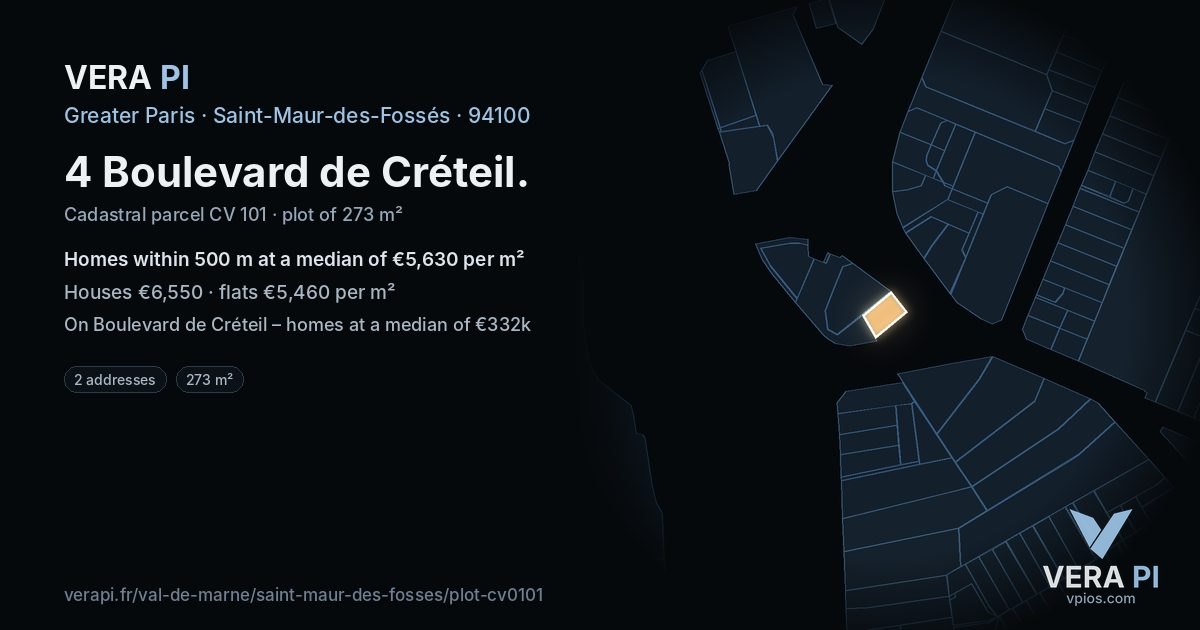 4 Boulevard de Créteil, Saint-Maur-des-Fossés at night – the plot lit, the parcels around coloured by the prices near them