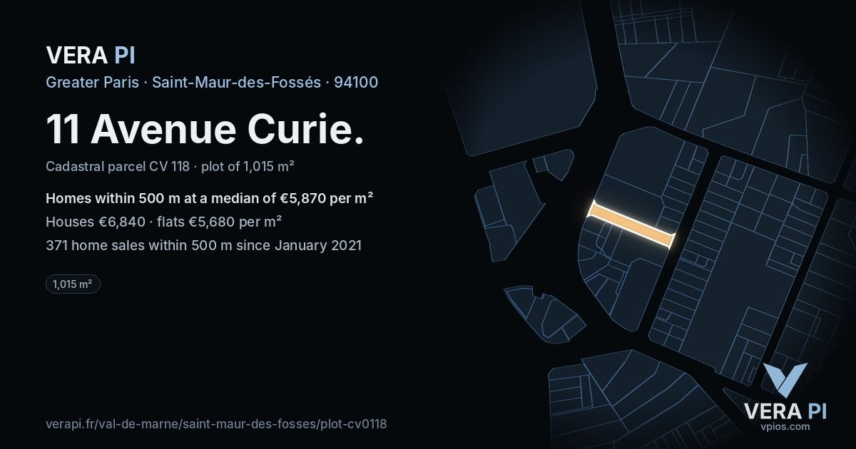 11 Avenue Curie, Saint-Maur-des-Fossés at night – the plot lit, the parcels around coloured by the prices near them