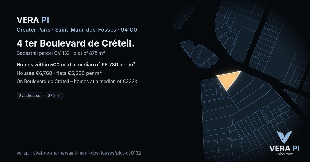 4 ter Boulevard de Créteil, Saint-Maur-des-Fossés at night – the plot lit, the parcels around coloured by the prices near them