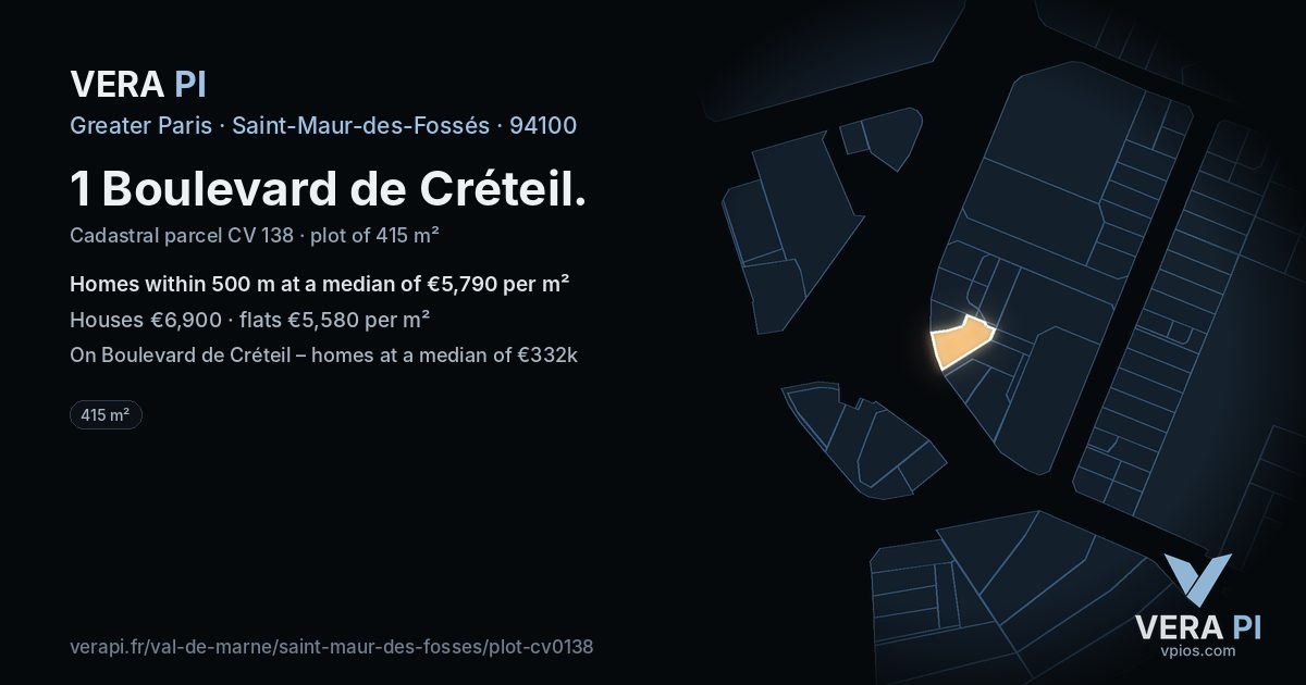 1 Boulevard de Créteil, Saint-Maur-des-Fossés at night – the plot lit, the parcels around coloured by the prices near them