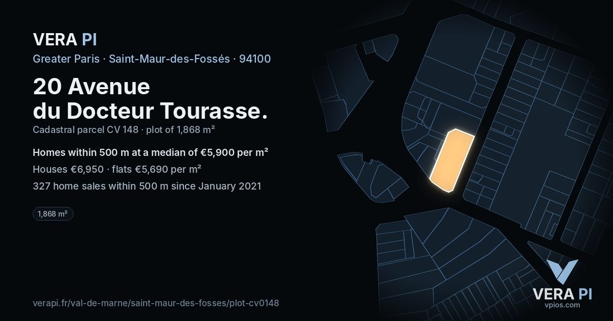 20 Avenue du Docteur Tourasse, Saint-Maur-des-Fossés at night – the plot lit, the parcels around coloured by the prices near them