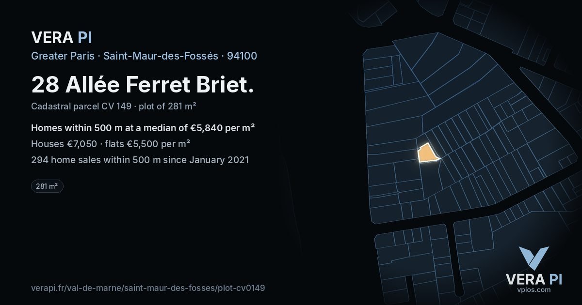 28 Allée Ferret Briet, Saint-Maur-des-Fossés at night – the plot lit, the parcels around coloured by the prices near them