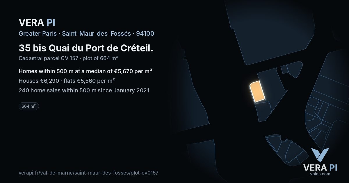35 bis Quai du Port de Créteil, Saint-Maur-des-Fossés at night – the plot lit, the parcels around coloured by the prices near them