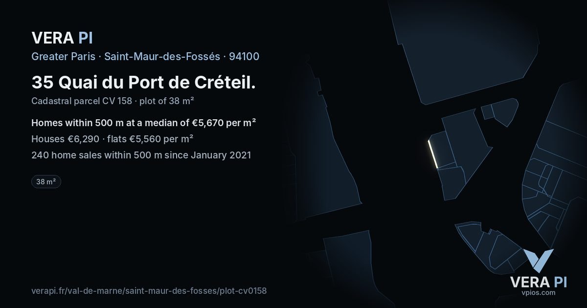 35 Quai du Port de Créteil, Saint-Maur-des-Fossés at night – the plot lit, the parcels around coloured by the prices near them