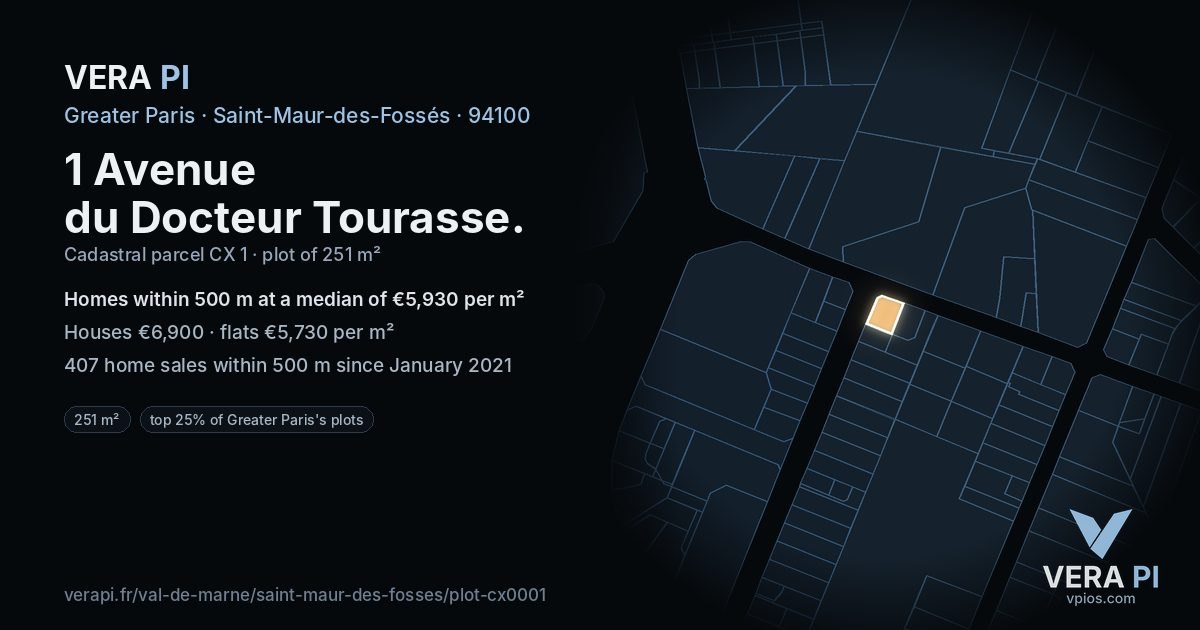 1 Avenue du Docteur Tourasse, Saint-Maur-des-Fossés at night – the plot lit, the parcels around coloured by the prices near them