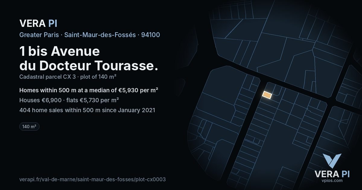 1 bis Avenue du Docteur Tourasse, Saint-Maur-des-Fossés at night – the plot lit, the parcels around coloured by the prices near them