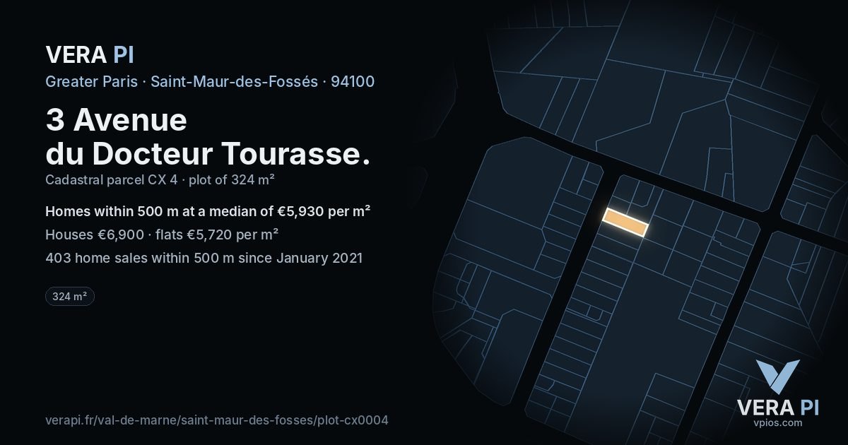3 Avenue du Docteur Tourasse, Saint-Maur-des-Fossés at night – the plot lit, the parcels around coloured by the prices near them