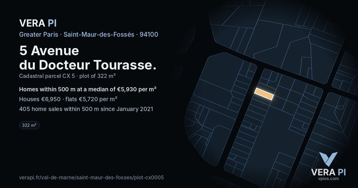 5 Avenue du Docteur Tourasse, Saint-Maur-des-Fossés at night – the plot lit, the parcels around coloured by the prices near them