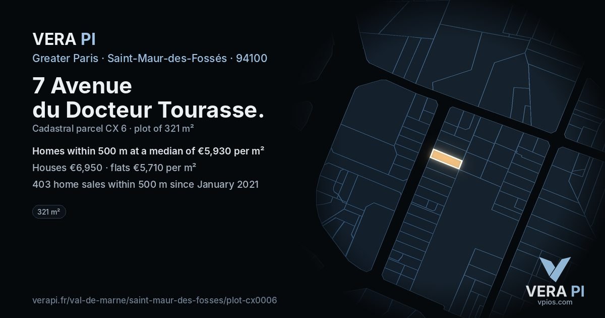7 Avenue du Docteur Tourasse, Saint-Maur-des-Fossés at night – the plot lit, the parcels around coloured by the prices near them