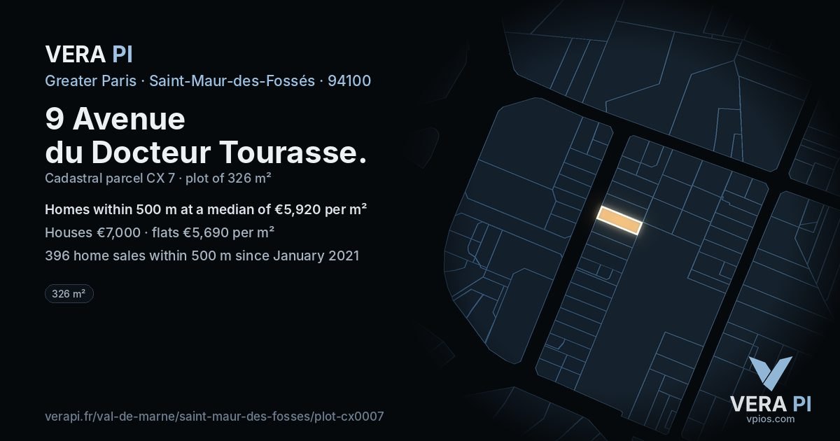 9 Avenue du Docteur Tourasse, Saint-Maur-des-Fossés at night – the plot lit, the parcels around coloured by the prices near them