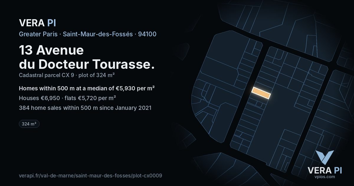 13 Avenue du Docteur Tourasse, Saint-Maur-des-Fossés at night – the plot lit, the parcels around coloured by the prices near them