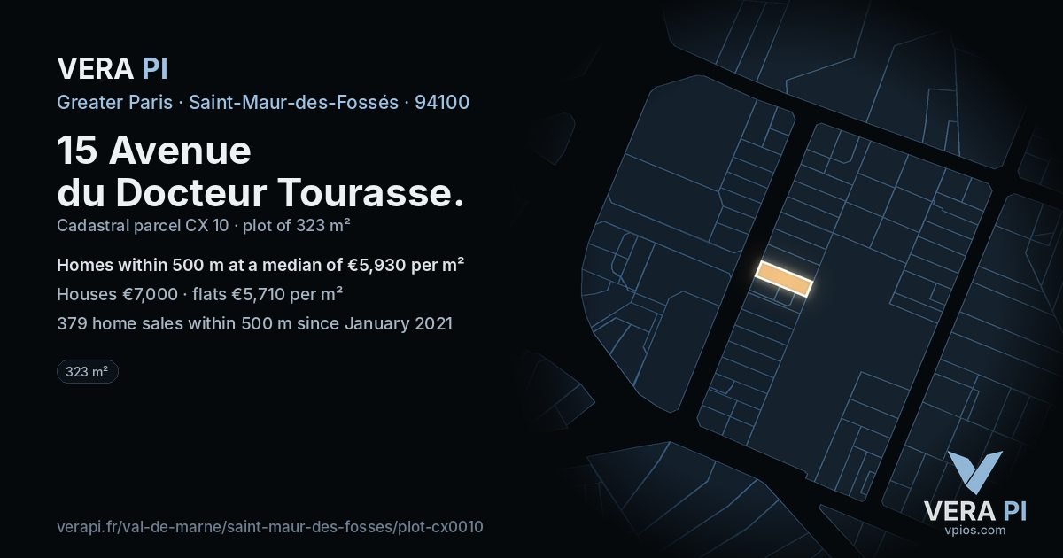 15 Avenue du Docteur Tourasse, Saint-Maur-des-Fossés at night – the plot lit, the parcels around coloured by the prices near them
