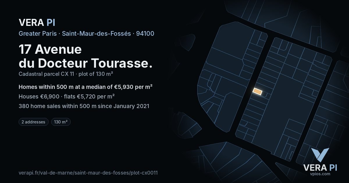 17 Avenue du Docteur Tourasse, Saint-Maur-des-Fossés at night – the plot lit, the parcels around coloured by the prices near them