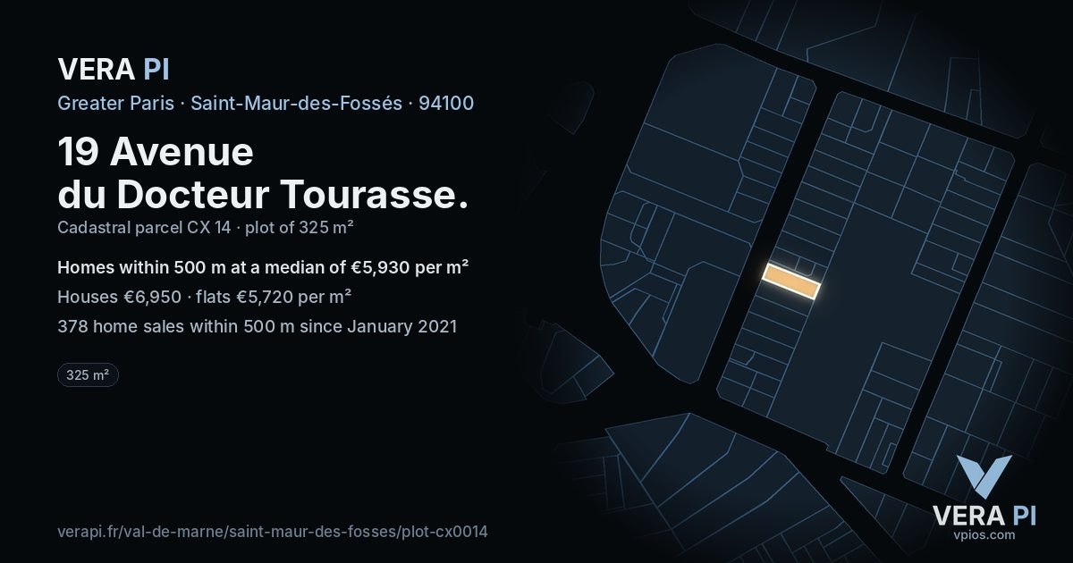 19 Avenue du Docteur Tourasse, Saint-Maur-des-Fossés at night – the plot lit, the parcels around coloured by the prices near them