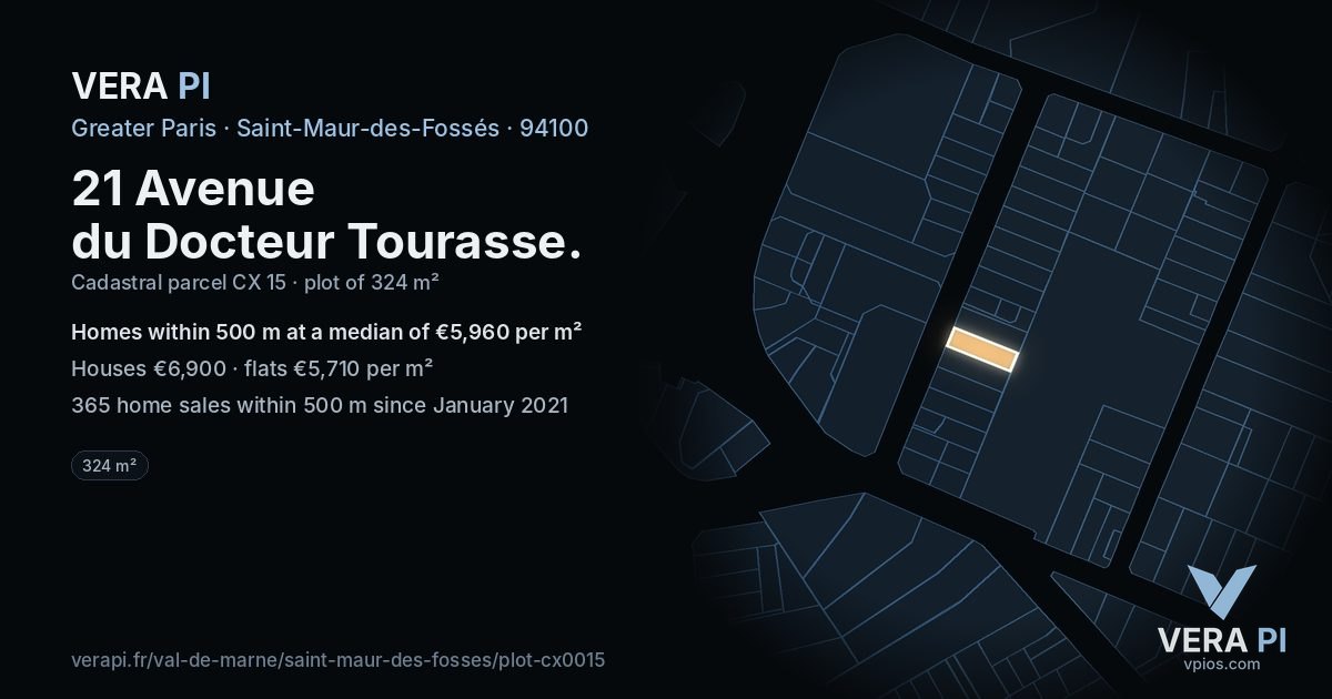 21 Avenue du Docteur Tourasse, Saint-Maur-des-Fossés at night – the plot lit, the parcels around coloured by the prices near them