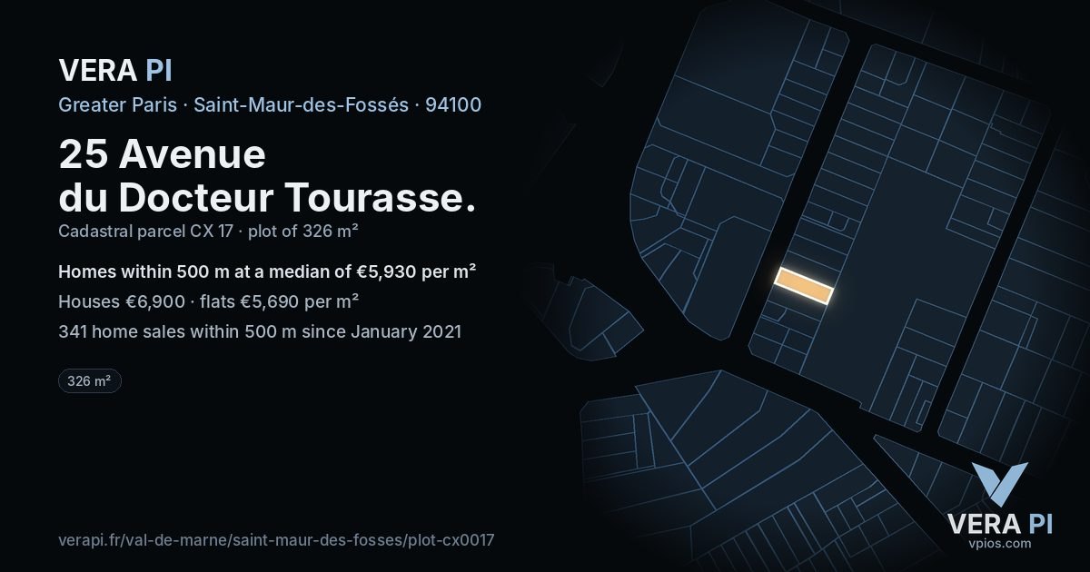 25 Avenue du Docteur Tourasse, Saint-Maur-des-Fossés at night – the plot lit, the parcels around coloured by the prices near them