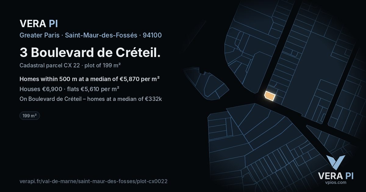 3 Boulevard de Créteil, Saint-Maur-des-Fossés at night – the plot lit, the parcels around coloured by the prices near them